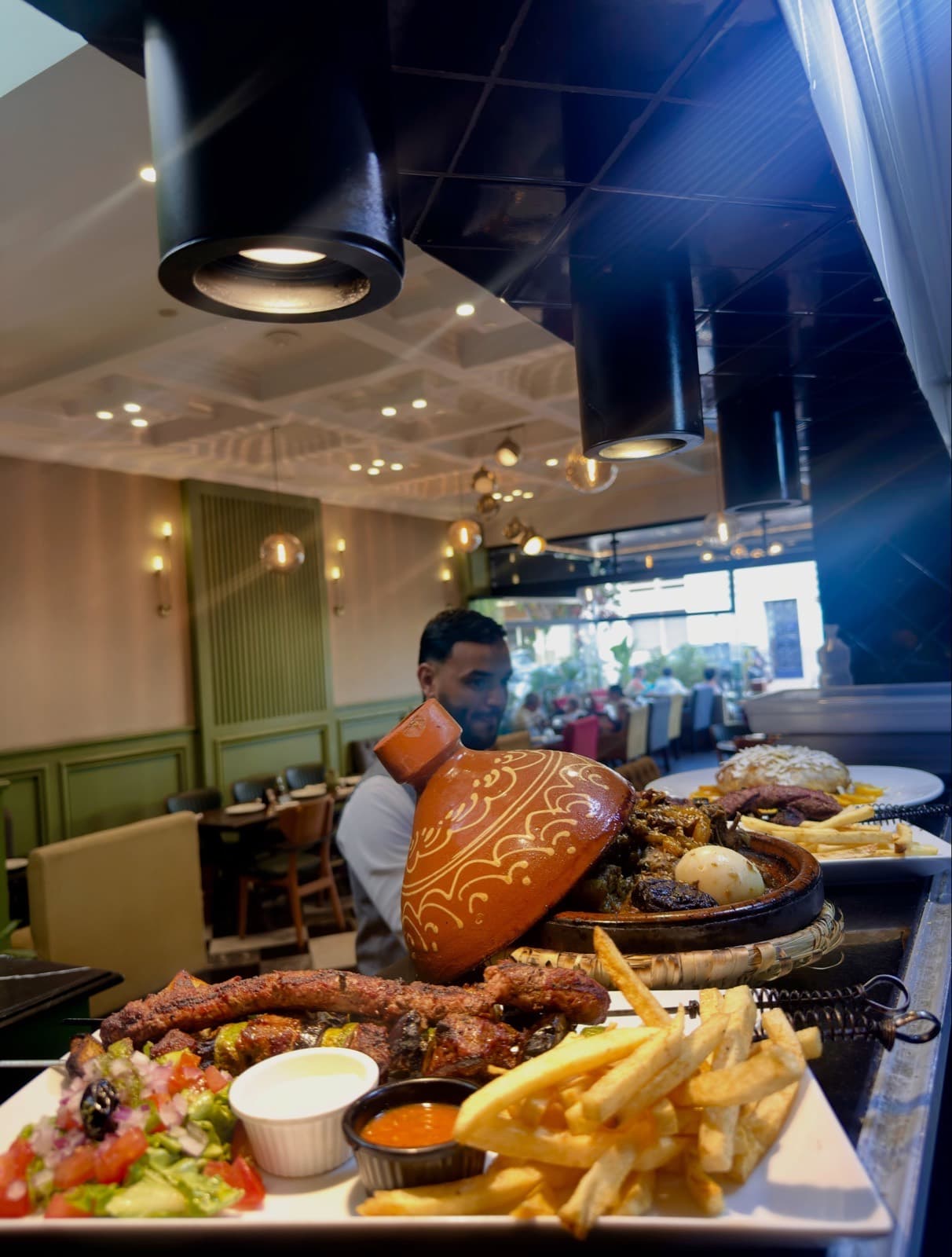 The Blacksmith grill platter — skewers, fries and salad